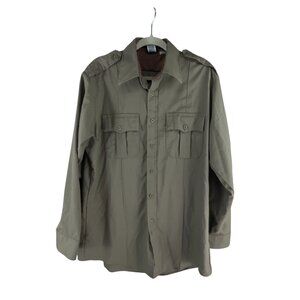 Deputy Deluxe Khaki Long-Sleeve Button-Up Shirt Utility Pockets Relaxed Fit